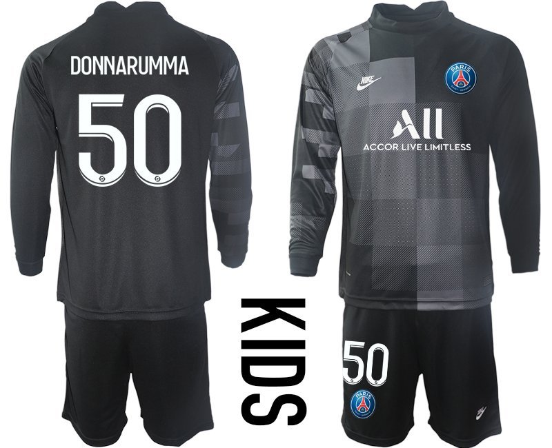 DONNARUMMA 50 Paris Saint Germain Torwart Trikot Langarm schwarz Trikotsatz PSG Kinder