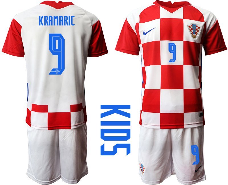 Das EM 202021 Heimtrikot von Kroatien für Kinder Fußball Fan Zweiteiler Rot Weiß Kramarić 9