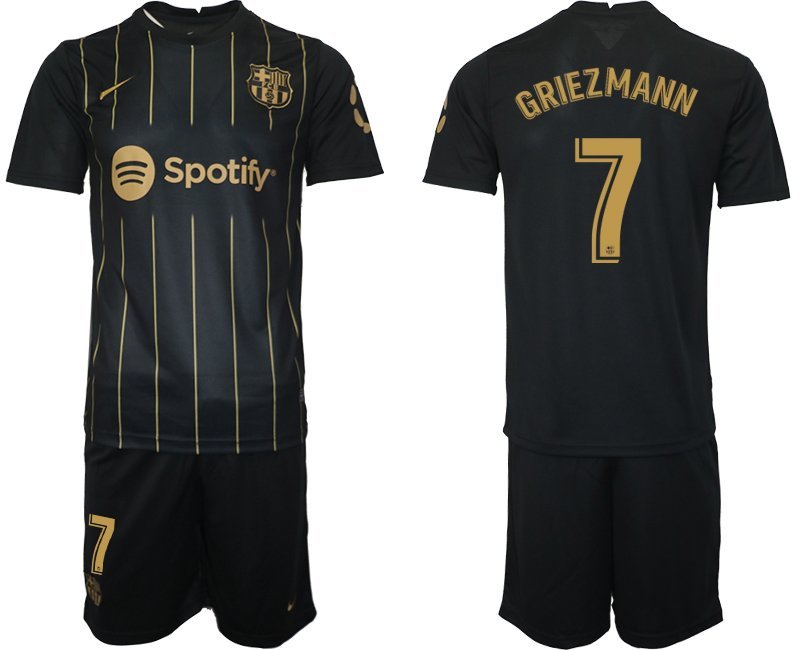 FC Barcelona Trikots 2022-2023 Schwarz Gold Trikotsatz Kurzarm + Kurze Hosen Griezmann 7