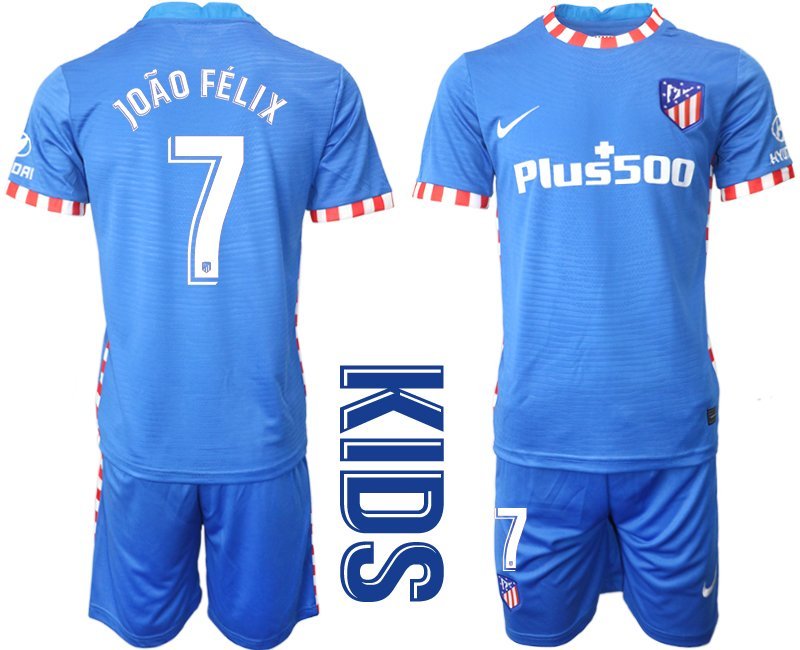 Fußballtrikots für Kinder Atletico Madrid Ausweichtrikot 2021-22 Blau mit Aufdruck João Félix 7