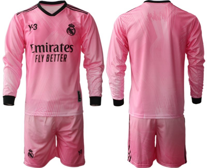 GK Y-3 Real Madrid 2021-22 Viertes Trikot Rosa Trikotsatz Langarm + Kurze Hosen Herren