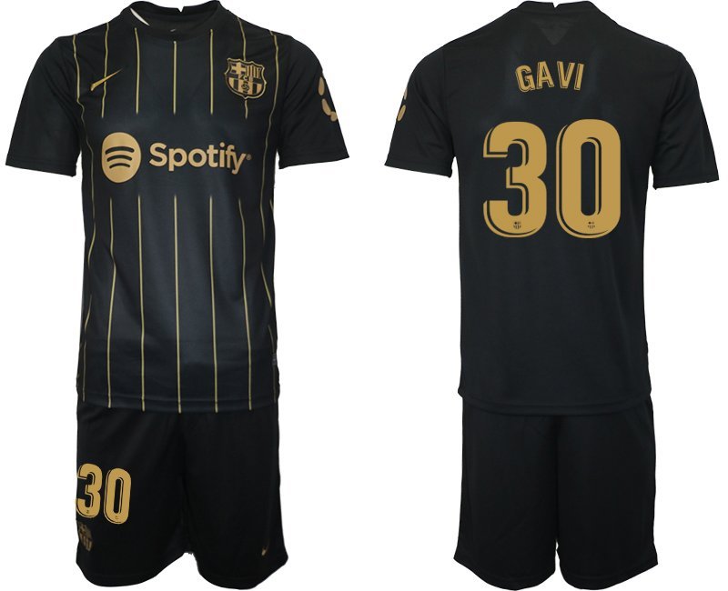 Gavi 30 FC Barcelonas Trikots 2022-2023 Schwarz Gold Trikotsatz Kurzarm + Kurze Hosen Herren