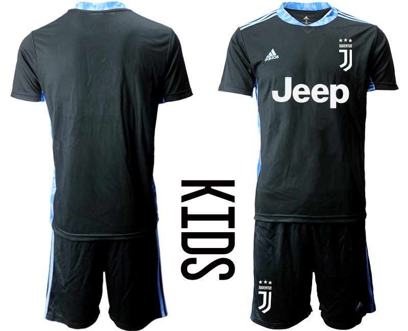 Günstige Fussballtrikot Juventus Torwarttrikot schwarz Trikotsatz Kurzarm + Kurze Hosen Kinder