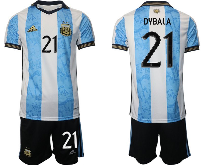 Herren Argentinien World Cup Heimtrikot weiss blau WM-Trikot 2022 mit Aufdruck Dybala 21