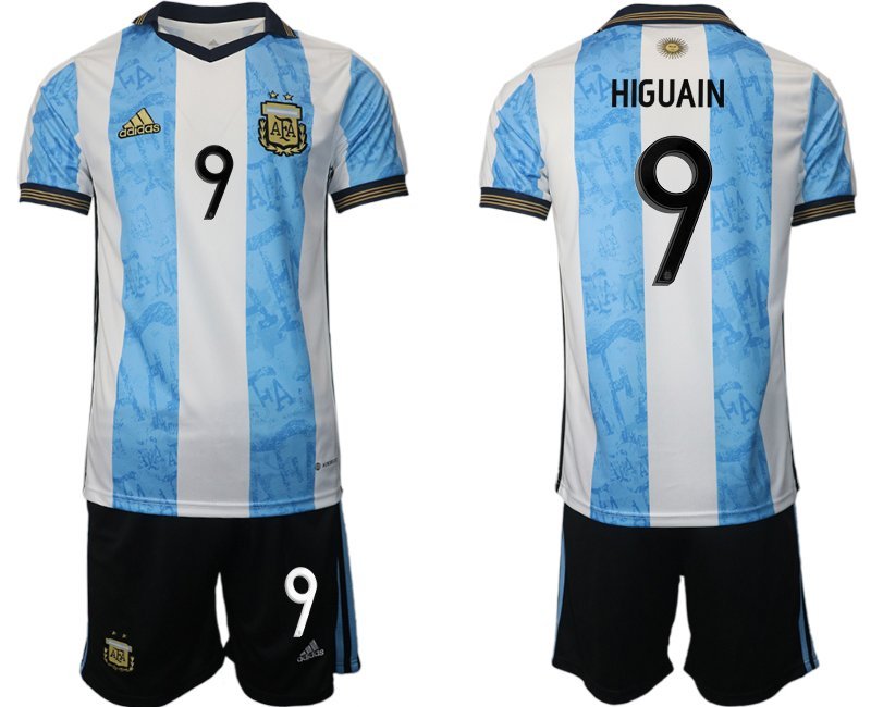 Herren Argentinien World Cup Heimtrikot weiss blau WM-Trikot 2022 mit Aufdruck Higuain 9