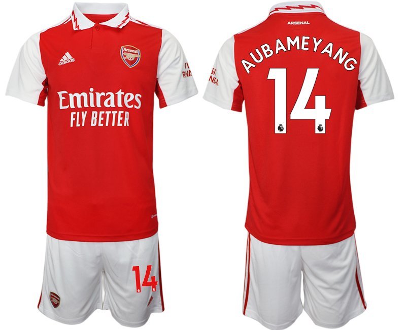 Herren Arsenal 2022-2023 Heimtrikot rot-weiß Trikotsatz Kurzarm + Kurze Hosen Aubameyang 14