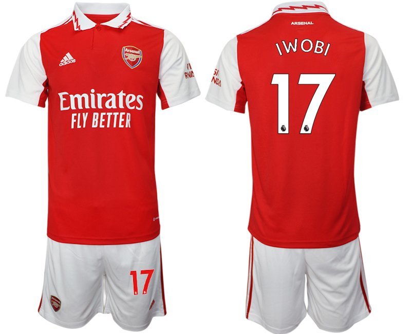 Herren Arsenal 2022-2023 Heimtrikot rot-weiß Trikotsatz Kurzarm + Kurze Hosen IWOBI 17