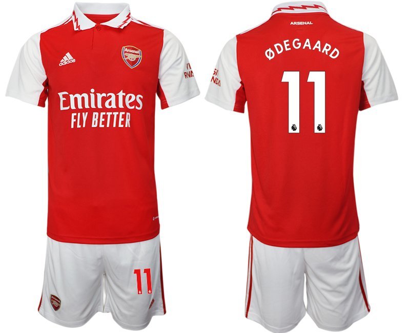 Herren Arsenal 2023 Heimtrikot rot-weiß Trikotsatz Kurzarm + Kurze Hosen Ødegaard 11