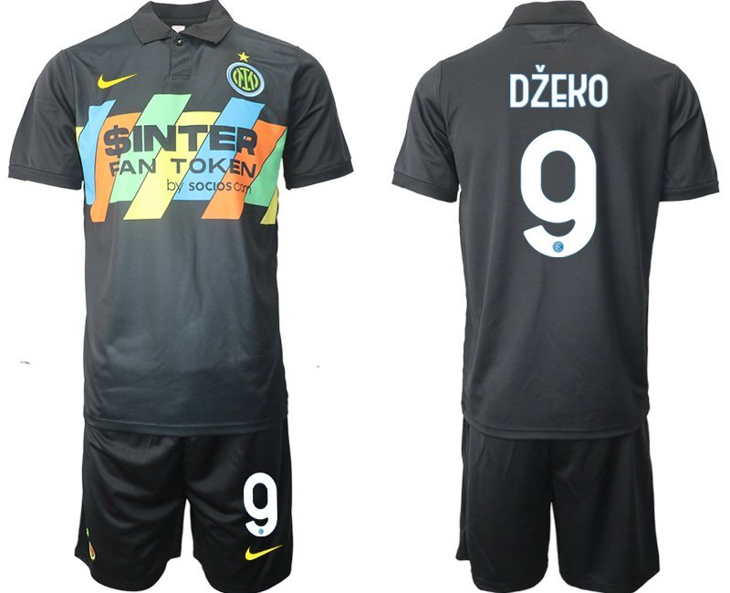 Herren Inter Mailand Ausweichtrikot 2021-22 schwarz Trikotsatz 3rd Trikot Džeko 9