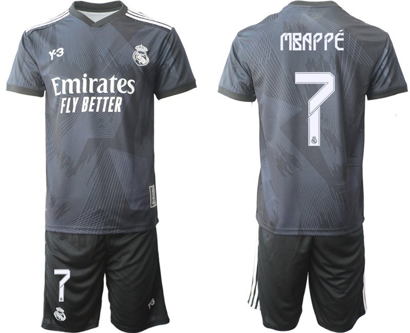 Herren Y-3 Real Madrid 4th Fußballtrikot schwarz für die Saison 2021-2022 Mbappé 7