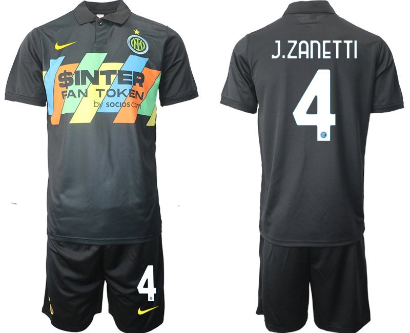 J.Zanetti 4 Inter Mailand Ausweichtrikot 2021-22 schwarz Trikotsatz 3rd Trikot Herren