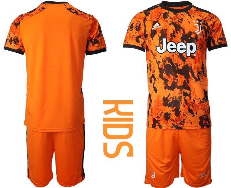 Juventus Turin 2020-2021 Ausweichtrikot Orange Schwarz Fussballtrikot Kinder Trikotsatz