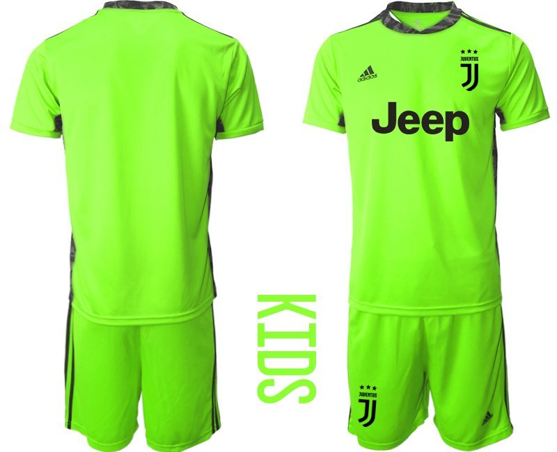 Juventus Turin Torwarttrikot Grün schwarz Trikotsatz Kurzarm + Kurze Hosen Kinder
