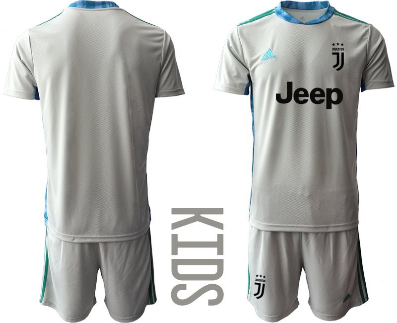 Juventus Turin Torwarttrikot grau blau Trikotsatz Kurzarm + Kurze Hosen Kinder