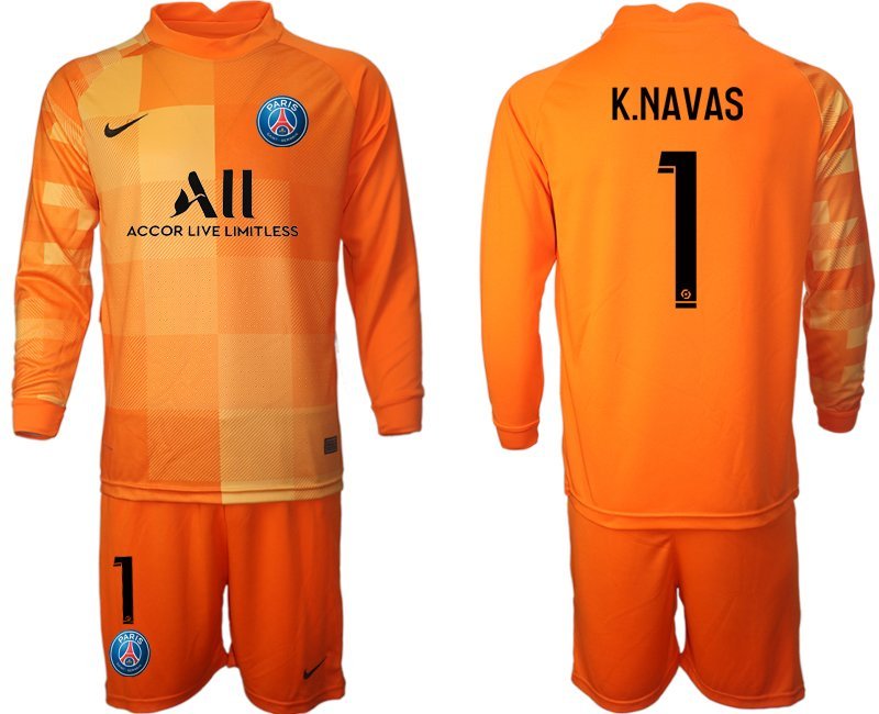 K.Navas 1 Paris Saint-Germain Trikot Torwart Herren PSG Trikotsatz Langarm Orange