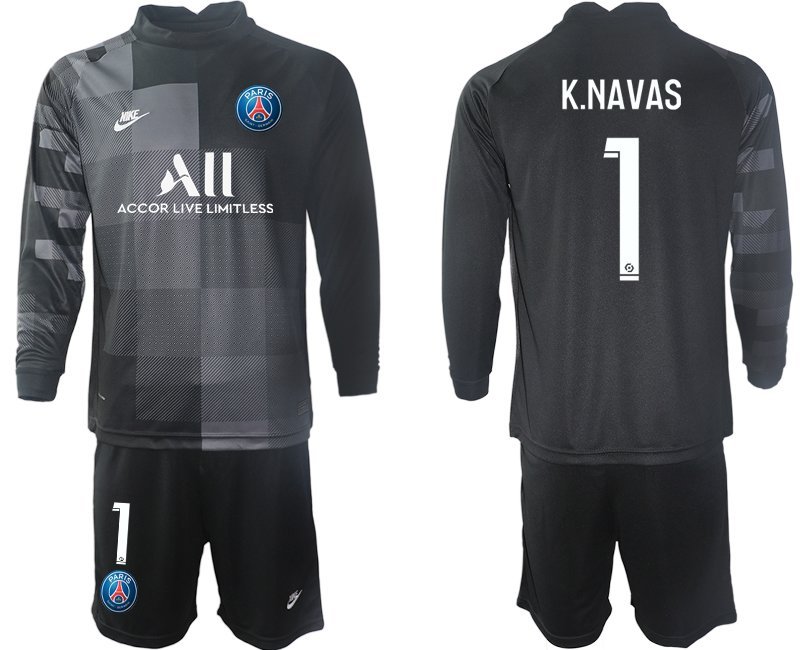 K.Navas 1 Paris Saint-Germain Trikot Torwart Herren schwarz Trikotsatz Langarm + Kurze Hosen