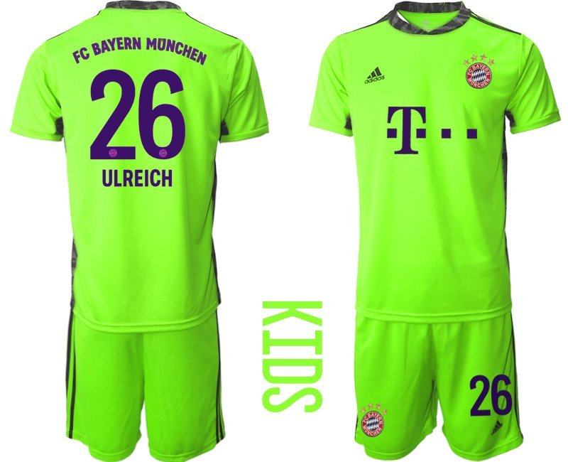 Kinder Bayern München Torwarttrikot grün Trikotsatz Kurzarm + Kurze Hosen Goalkeeper Ulreich 26