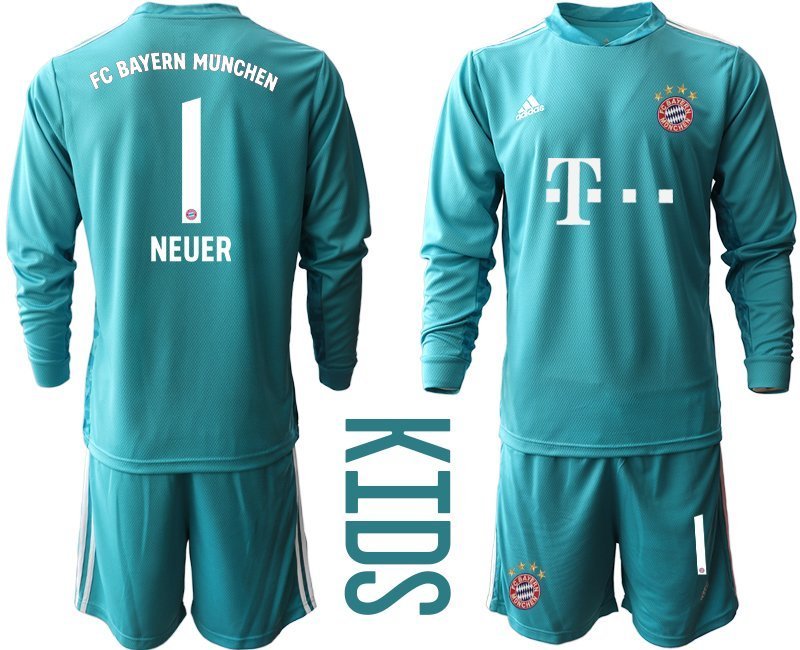 Kinder FC Bayern München Heim Torwarttrikot 2020-21 Langarm + Kurze Hosen NEUER 1