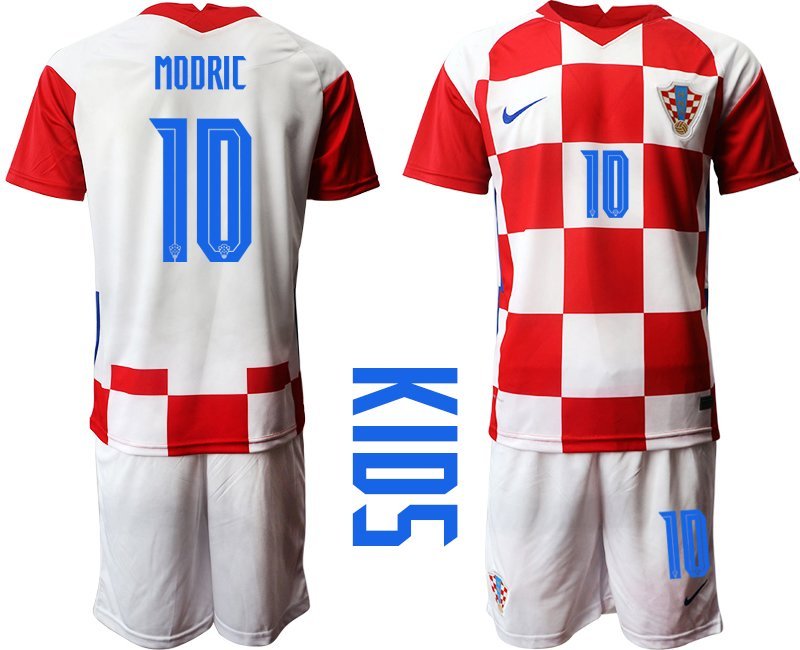 Kinder Kroatien EM 2020-21 Heimtrikot rot weiss Trikotsatz Kurzarm + Kurze Hosen Modrić #10