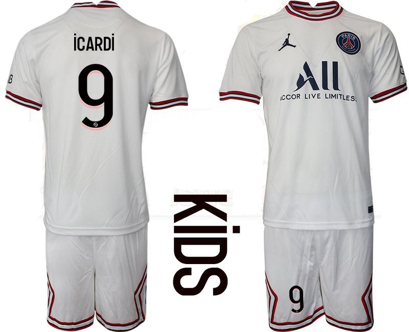 Kinder PSG Fußballtrikots Paris Saint-Germain 4th Trikot 2021-22 mit Aufdruck Icardi 9