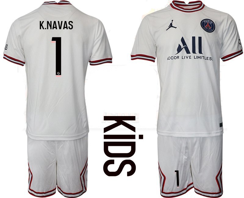 Kinder PSG Fußballtrikots Paris Saint-Germain 4th Trikot 2021-22 mit Aufdruck K.Navas 1
