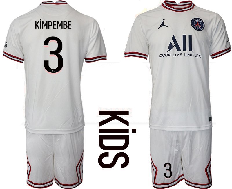 Kinder PSG Fußballtrikots Paris Saint-Germain 4th Trikot 2021/22 mit Aufdruck Kimpembe 3