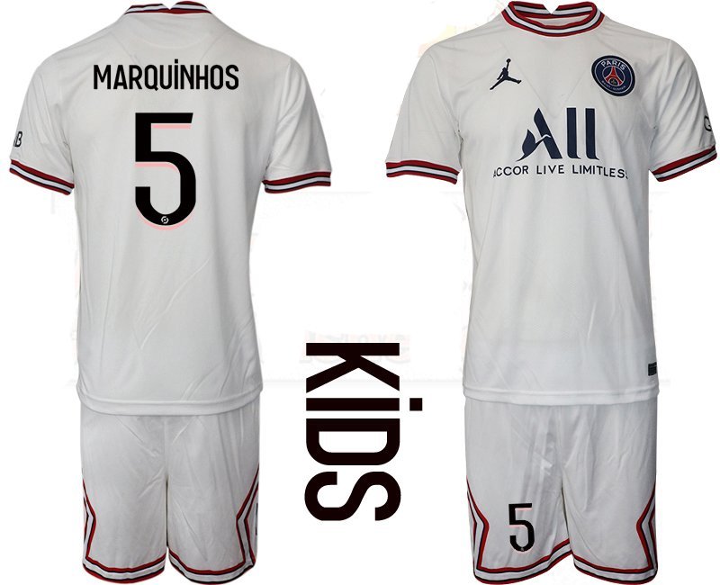 Kinder PSG Fußballtrikots Paris Saint-Germain 4th Trikot 2021-22 mit Aufdruck Marquinhos 5