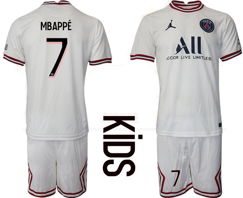 Kinder PSG Fußballtrikots Paris Saint-Germain 4th Trikot 2021-22 mit Aufdruck Mbappé 7