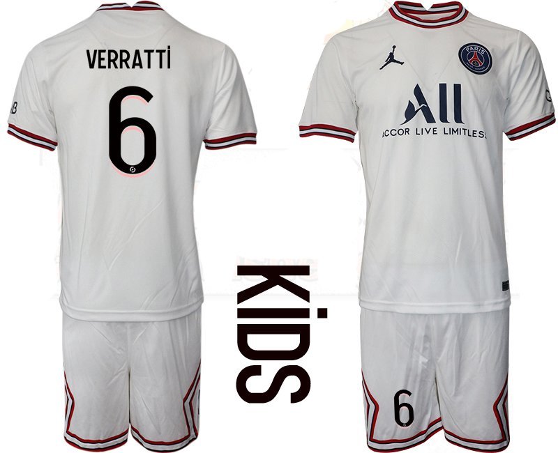 Kinder PSG Fußballtrikots Paris Saint-Germain 4th Trikot 2021-22 mit Aufdruck Verratti 6