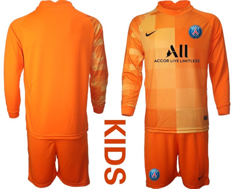 Kinder Paris Saint Germain Torwart Trikot Langarm Orange Trikotsatz