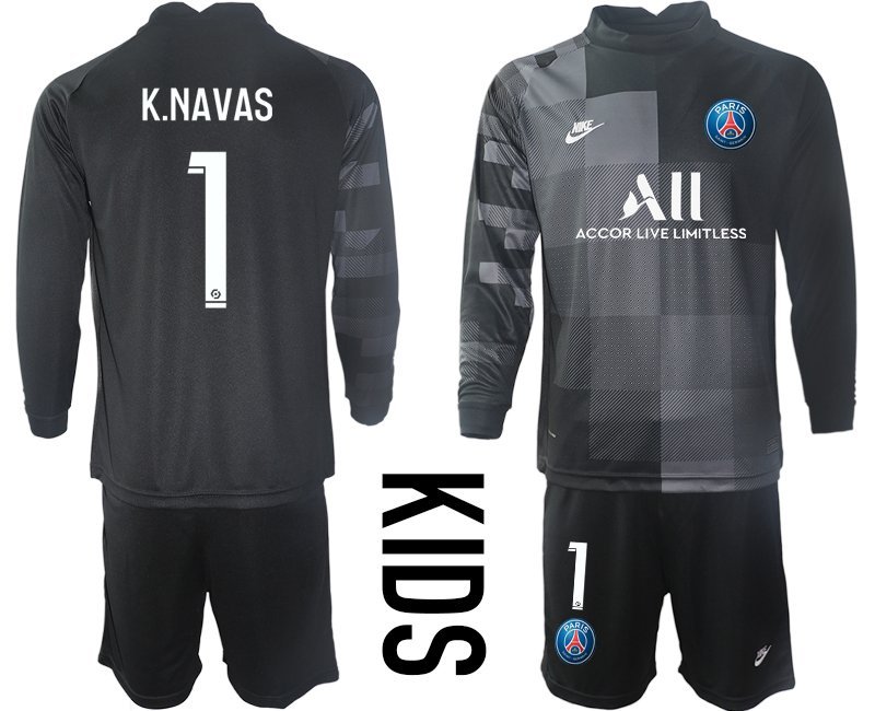 Kinder Paris Saint Germain Torwart Trikot Langarm PSG schwarz Trikotsatz K.Navas 1