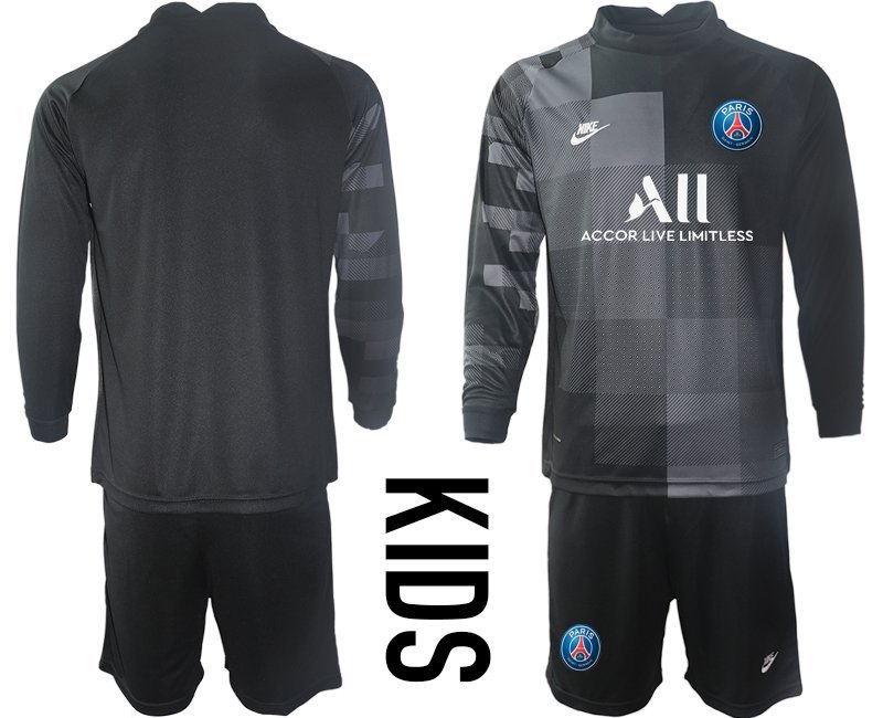 Kinder Paris Saint Germain Torwart Trikot schwarz Kit Set Langarm + Kurze Hosen PSG