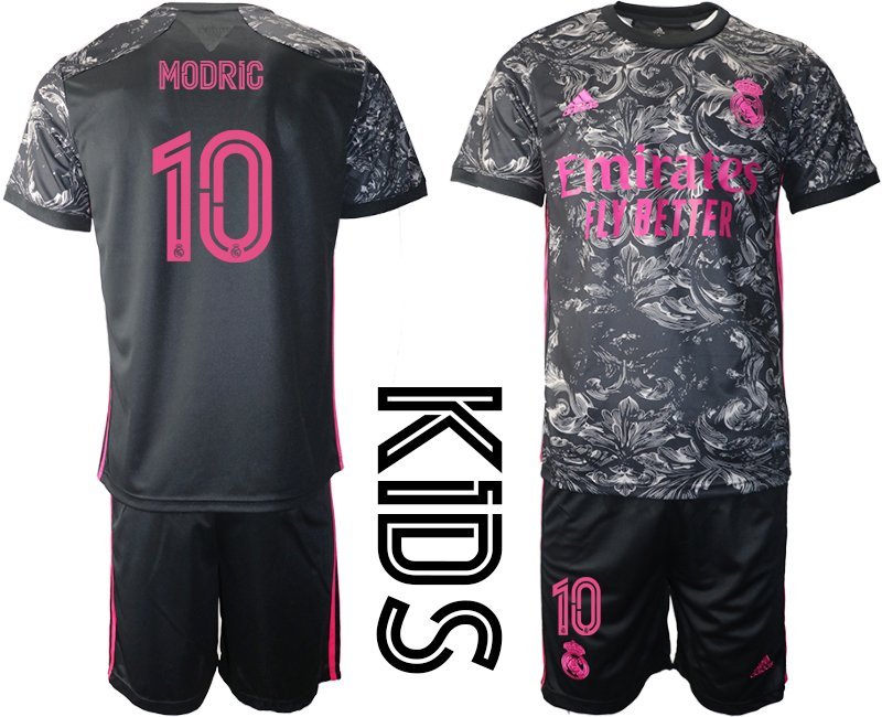 Kinder Real Madrid Drittes Trikot 2020-21 Schwarz Pink Trikotsatz mit Aufdruck Modric 10