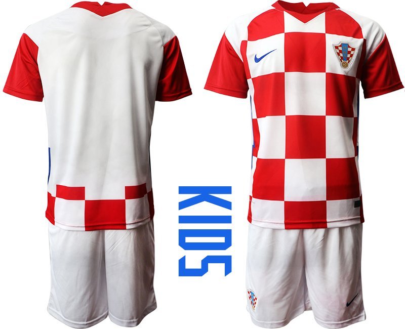 Kroatien EM 2020-21 Kinderheim Trikot Croatia Trikotsatz Kurzarm + Kurze Hosen Kinder