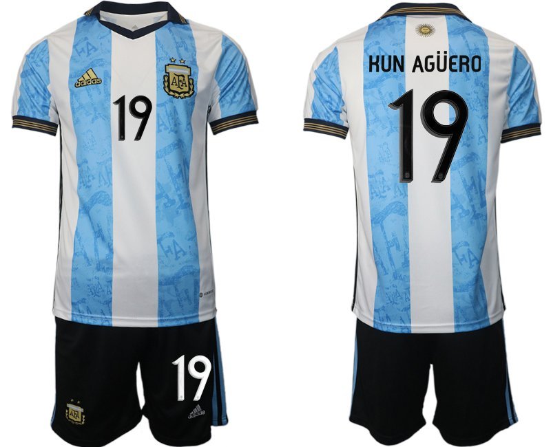 Kun Agüero 19 Argentinien World Cup Heimtrikot weiss blau WM-Trikot 2022 Herren