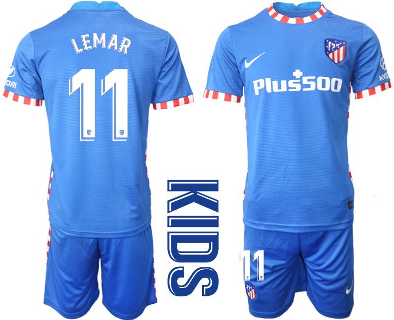 LEMAR 11 Atletico Madrid Ausweichtrikot 2021-22 blau Kinder Trikotsatz online bestellen