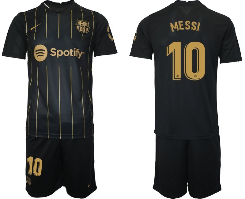 MESSI 10 FC Barcelona Trikots 2022-23 Schwarz Gold Trikotsatz Kurzarm + Kurze Hosen Herren