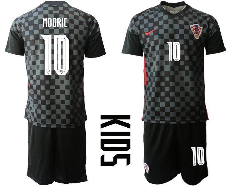 Modrić #10 Kroatien EM 2020-2021 Auswärts Trikot anthrazit schwarz Trikotsatz Kinder