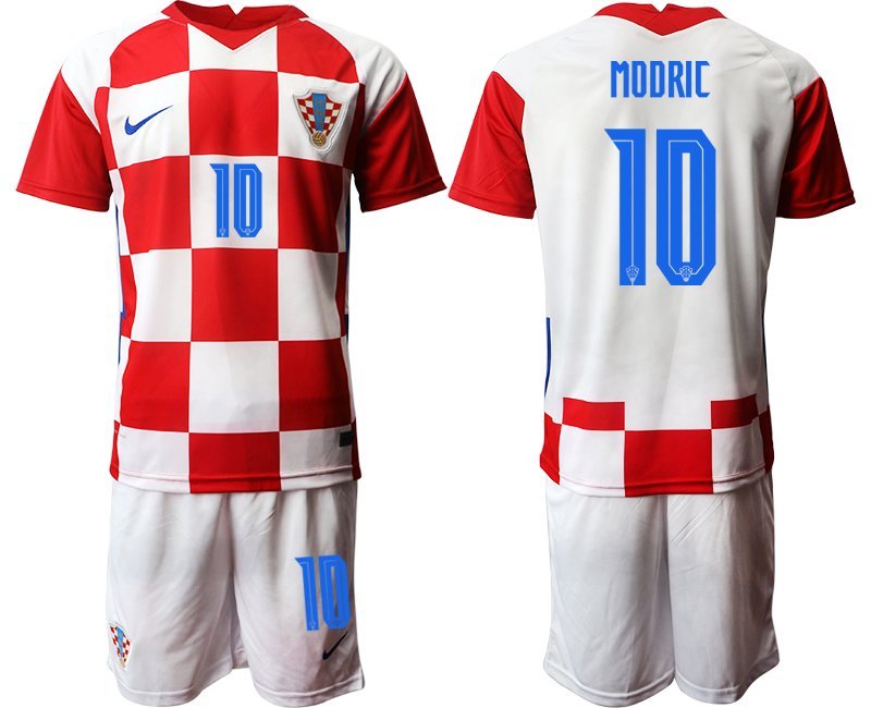 Modrić #10 Kroatien EM 2020-21 Heimtrikot rot und weiss Trikotsatz Kurzarm + Kurze Hosen Herren