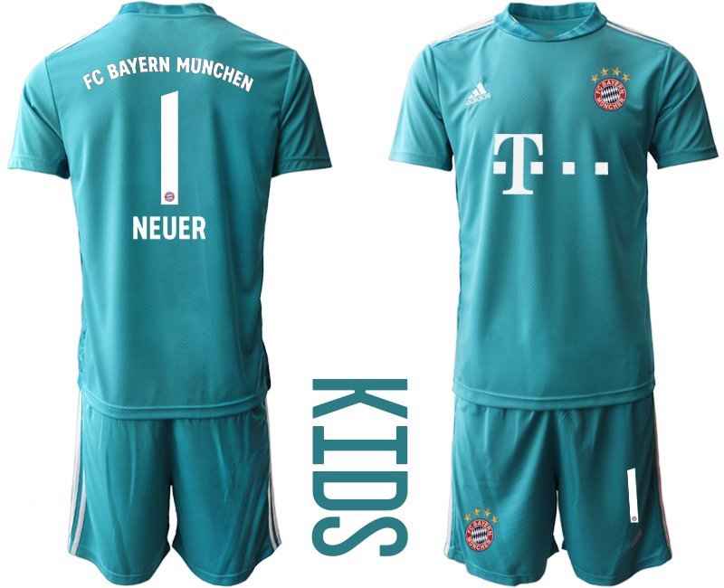 NEUER 1 Bayern München 2020-2021 Torwart-Heimtrikot blau Kinder Trikotsatz