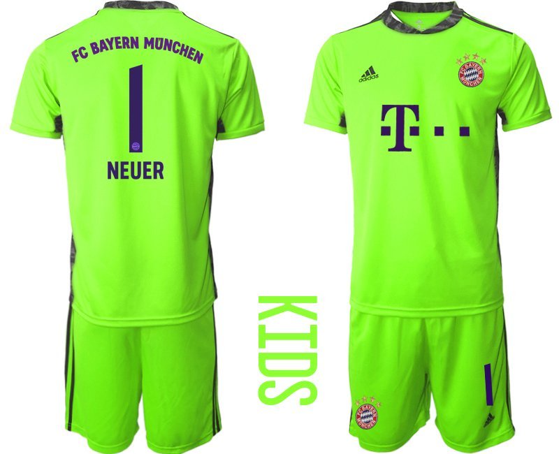 NEUER 1 Bayern München Torwart Trikot grün Kurzarm Trikotsatz Kinder