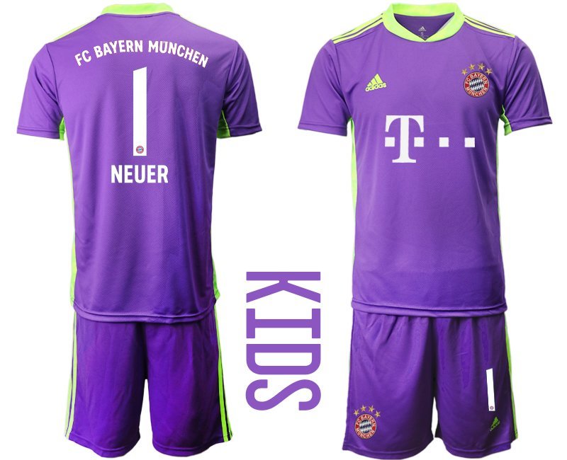 NEUER 1 Bayern München Torwart Trikot lila Kurzarm Trikotsatz für Kinder