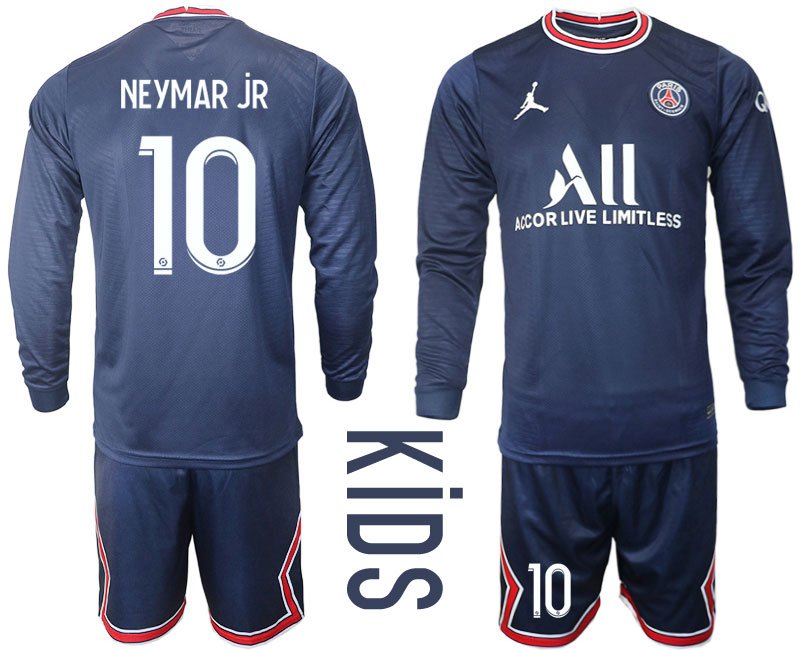 Neymar Jr 10 Kinder Paris Saint Germain Heimtrikot 2021-22 PSG Trikotsatz Langarm + Kurze Hosen