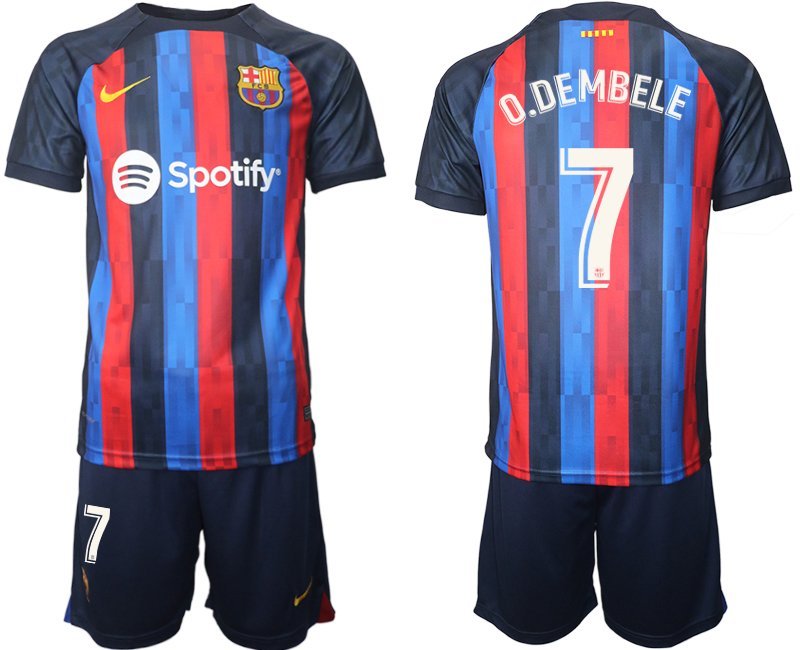 O.Dembele 7 FC Barcelona 2022/23 Heimtrikot dunkles Blau Herren Trikotsatz Kurzarm