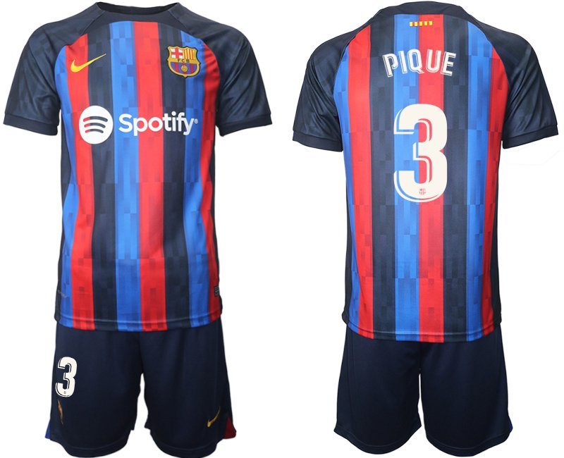 PIQUE 3 FC Barcelona 2022/23 Heimtrikot dunkles Blau Herren Trikotsatz Kurzarm