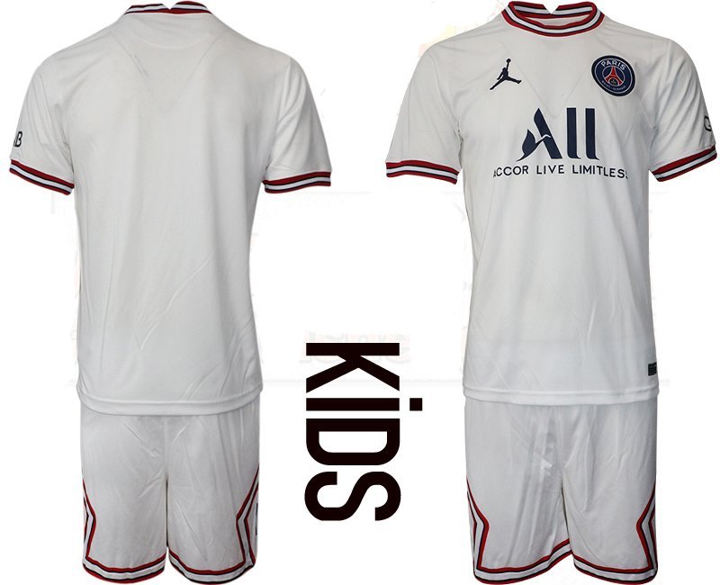 Paris Saint-Germain Viertes Trikot 2021-22 weiß roten blauen PSG Fußballtrikots für Kinder