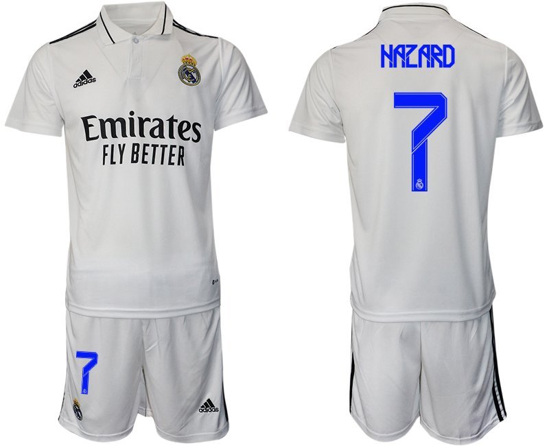 Real Madrid Heimtrikot 2022-2023 weiß Trikotsatz Herren Kurzarm + Kurze Hosen Hazard 7