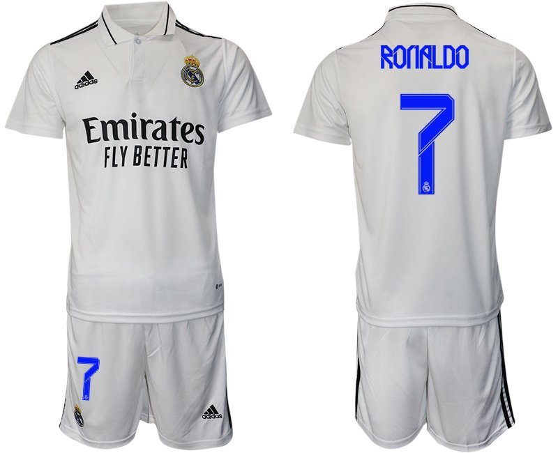 Real Madrid Heimtrikot 2022-2023 weiß Trikotsatz Herren Kurzarm + Kurze Hosen Ronaldo 7