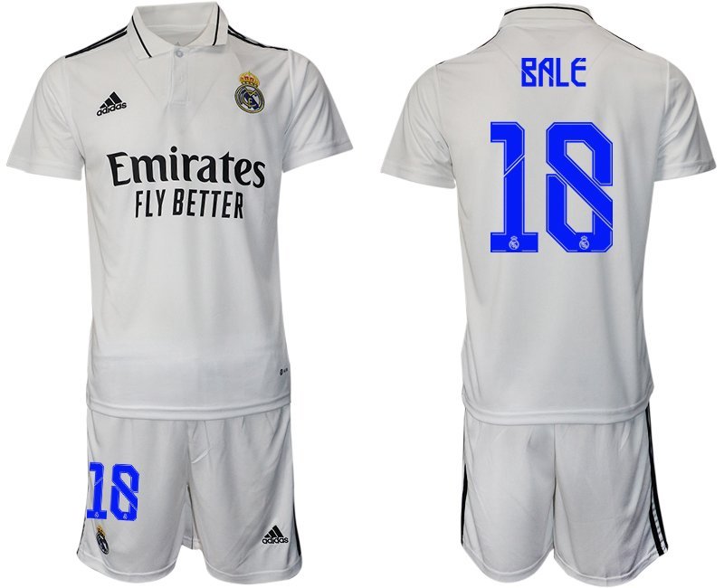 Real Madrid Heimtrikot 2022-2023 weiß Trikotsatz Kurzarm + Kurze Hosen Bale 18