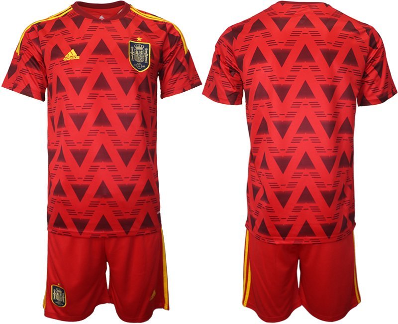 Spanien Heimtrikot für die WM 2022 Rot Trikotsatz Kurzarm + Kurze Hosen Herren